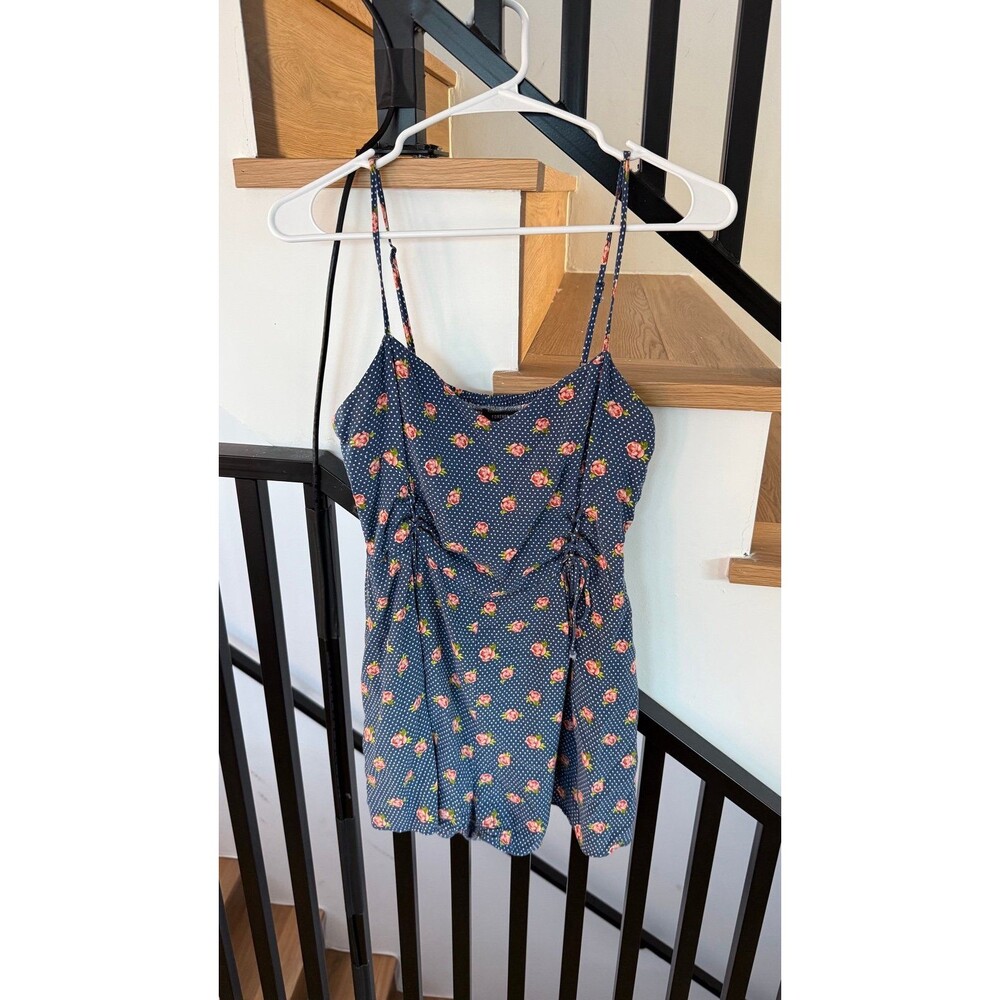 Forever 21 Pink Roses Blue Romper